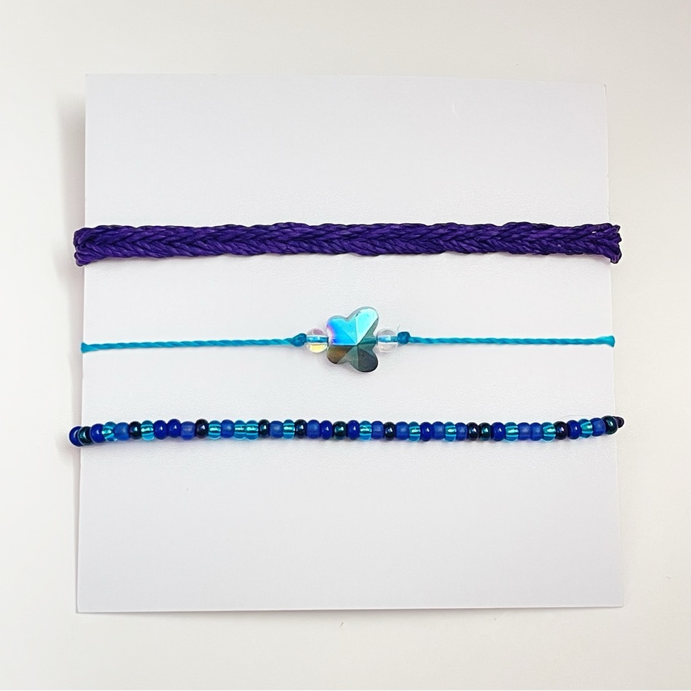 Beached Butterfly Bracelet Set: Iridescent Charm, Macrame, 90s Style
